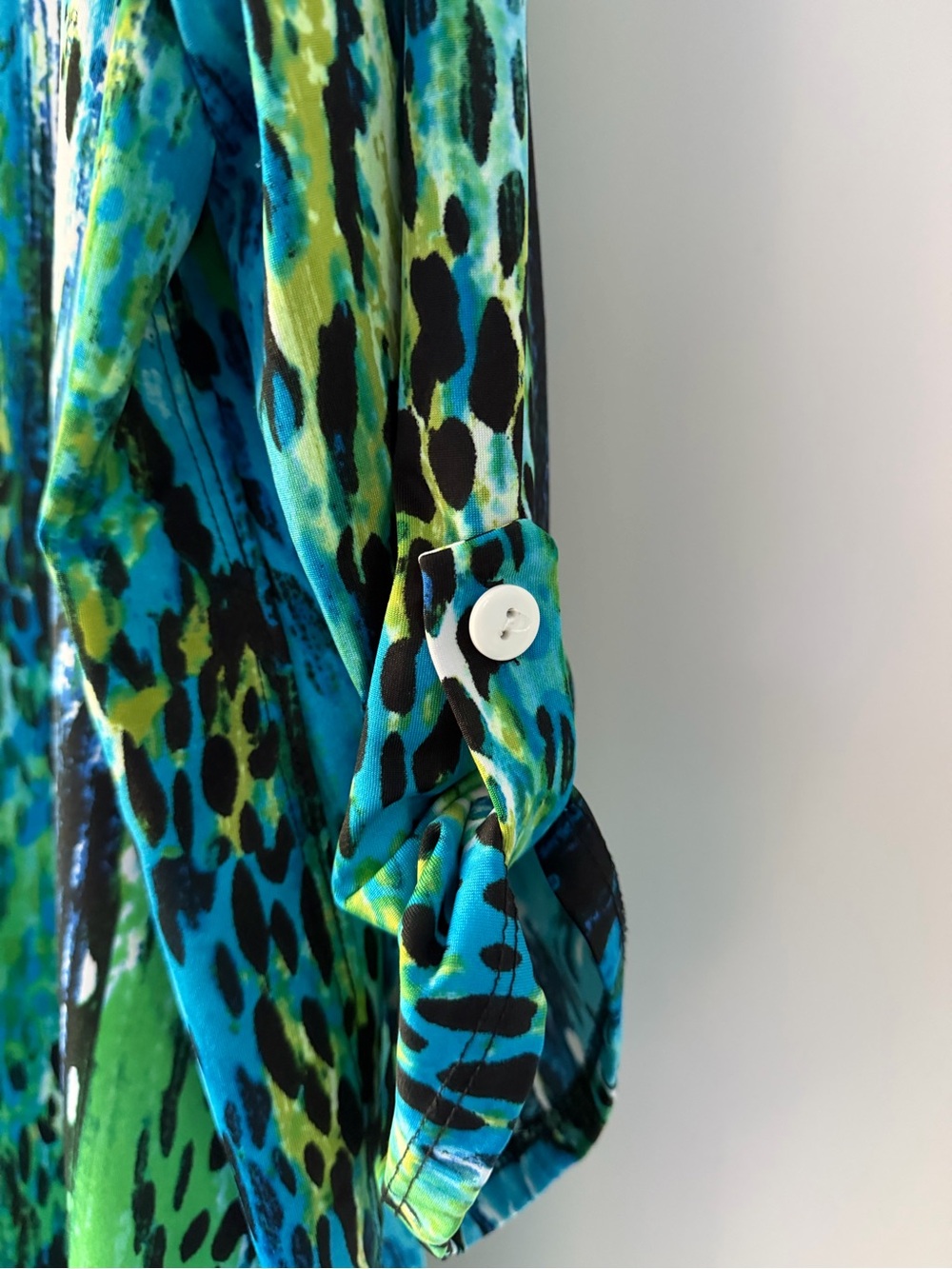 Anthony Richards Teal, Blue & Lime Abstract Animal Print Top - Picture 2 of 5